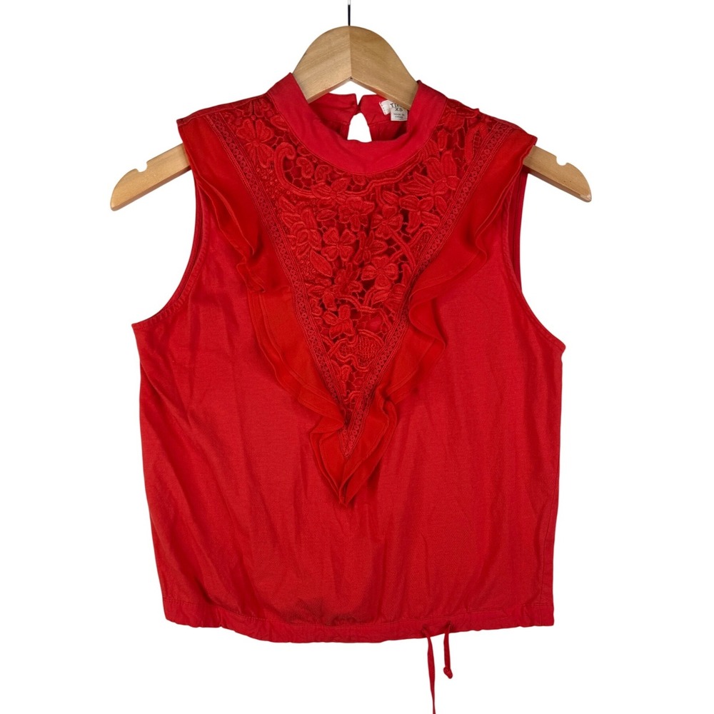 Anthropologie Tiny Floral Lace Detail Sleeveless Blouse size XS‎ Orange